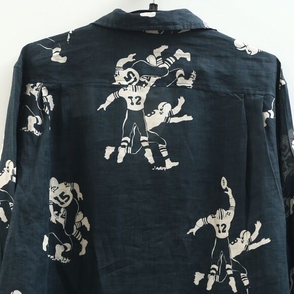 BODE Football Silhouette Long Sleeve Shirt Men's Graphic Print Linen L 283792 - Picture 7 of 7
